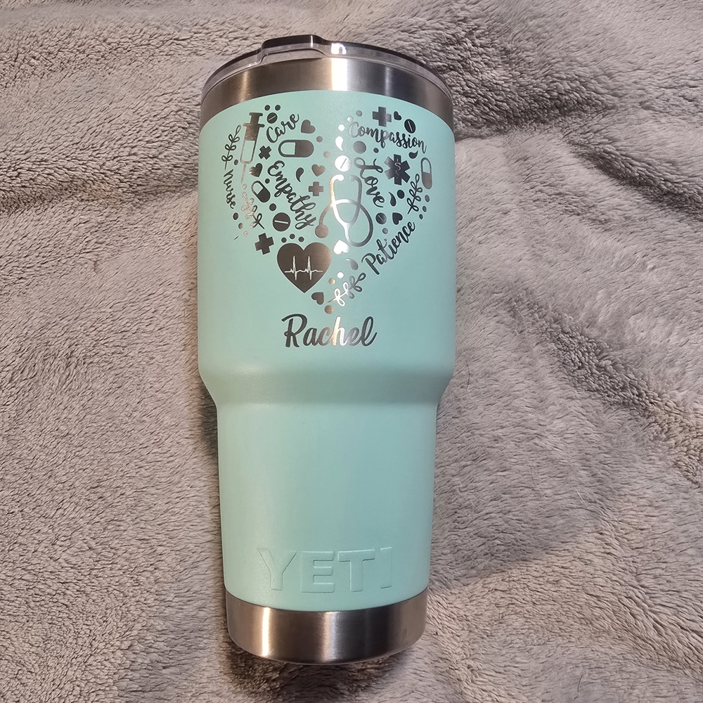 Yeti Mint Green Personalized Nurse Heart Tumbler - Rachel